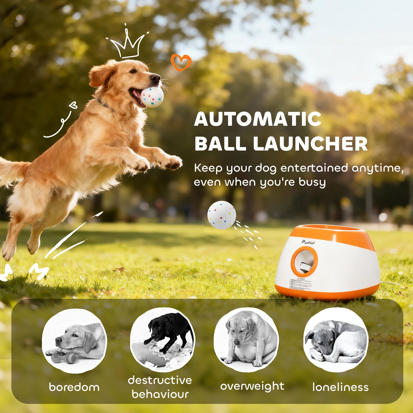 Automatic Dog Ball Launcher with 26-79 FT Distance, Automatic Ball Launcher for Medium and Large Dogs, Orange