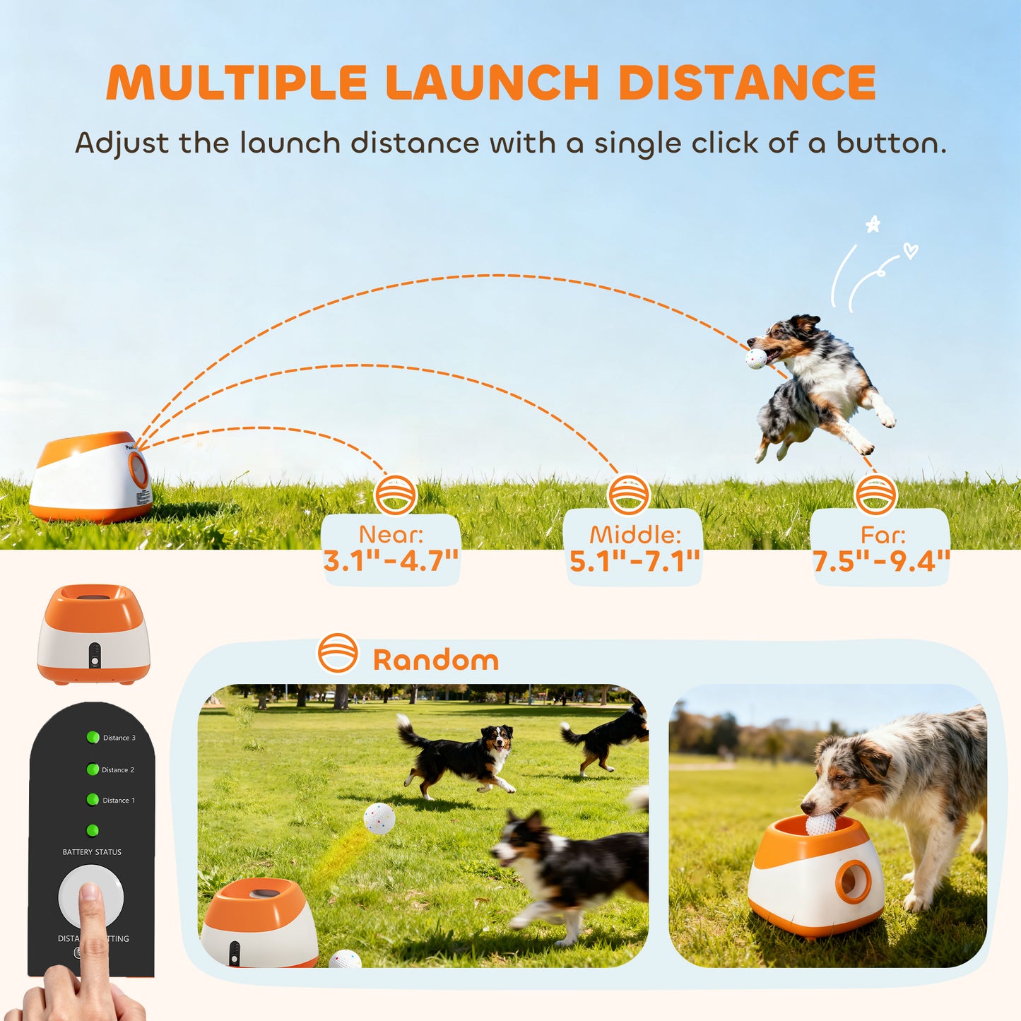 Automatic Dog Ball Launcher with 26-79 FT Distance, Automatic Ball Launcher for Medium and Large Dogs, Orange